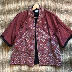 Anthropologie embroidered kimono open front jacket